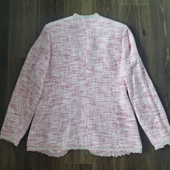 💙 Valerie Steven's Tweed Pink White Cotton Blend Shoulder Pads Blazer Size 8 - Picture 8 of 10